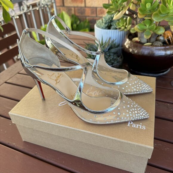 Christian Louboutin Twistissima Silver Mesh Strass Low Heels - Picture 5 of 16